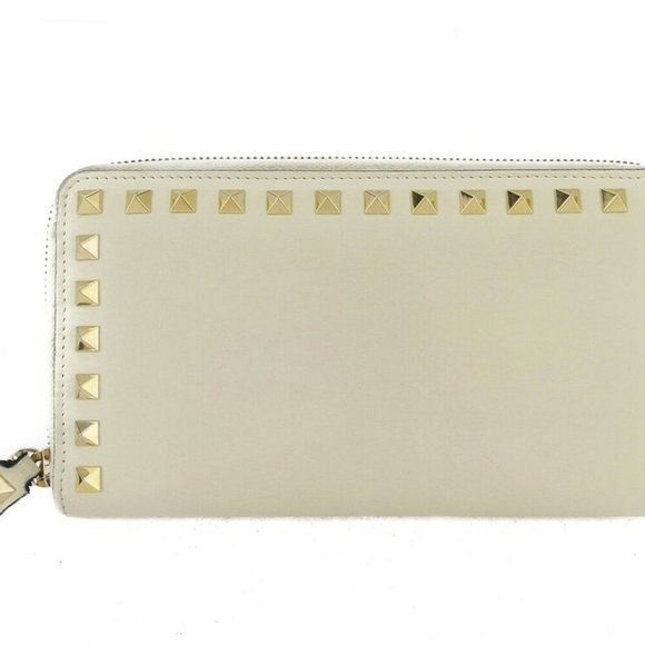 VALENTINO GARAVANI wallet Studded beige leather Auth used T18138 - Picture 2 of 8